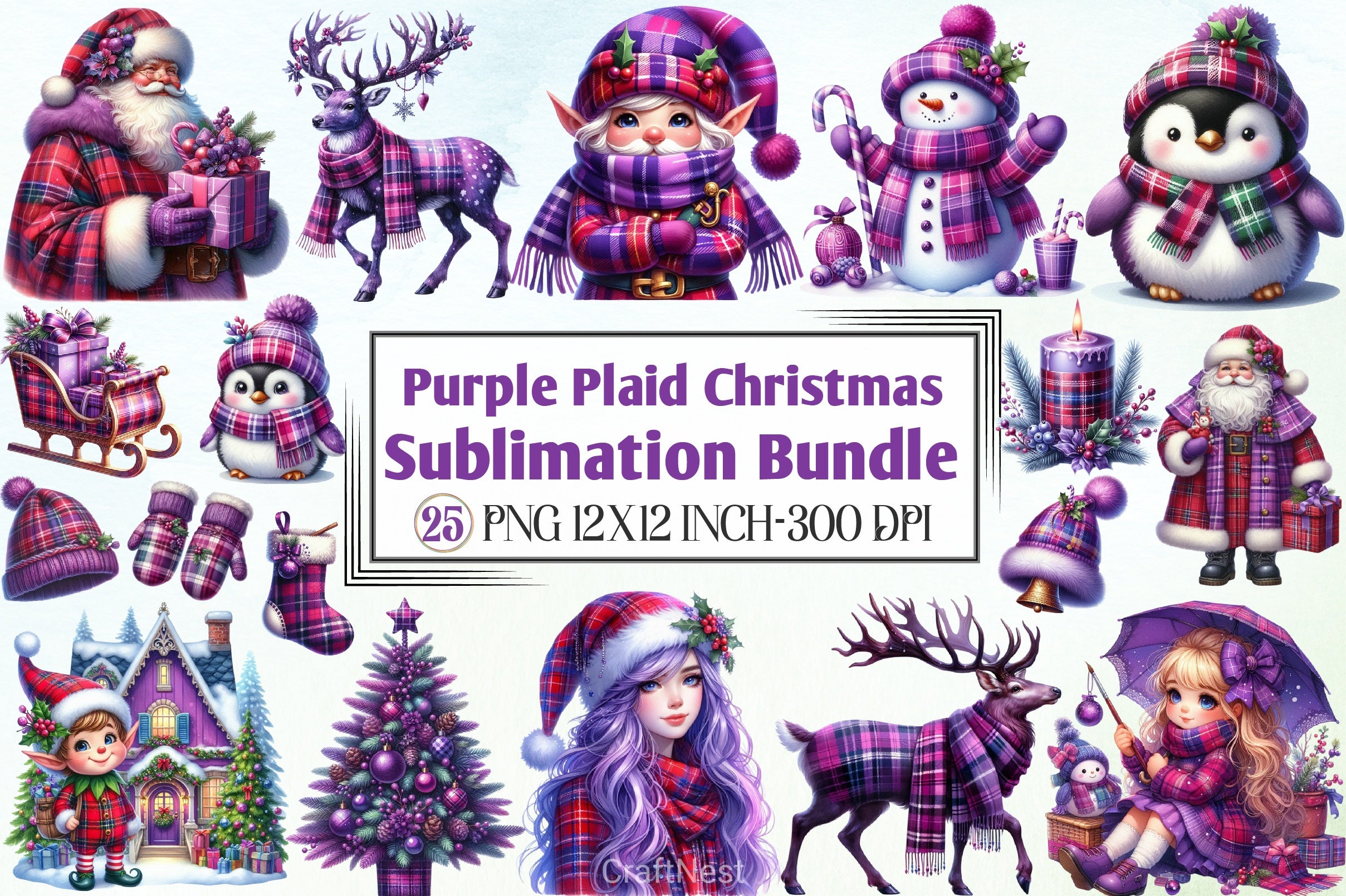 Purple Plaid Christmas Clipart Bundle - CraftNest - Digital Crafting and Art