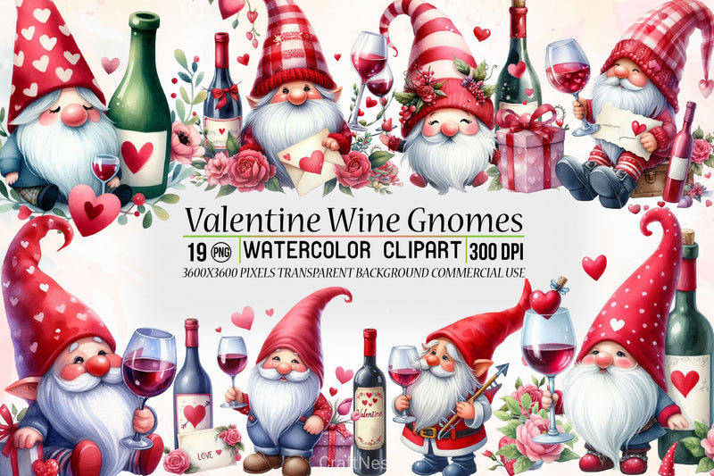 Valentine Wine Gnome Clipart Bundle - CraftNest - Digital Crafting and Art