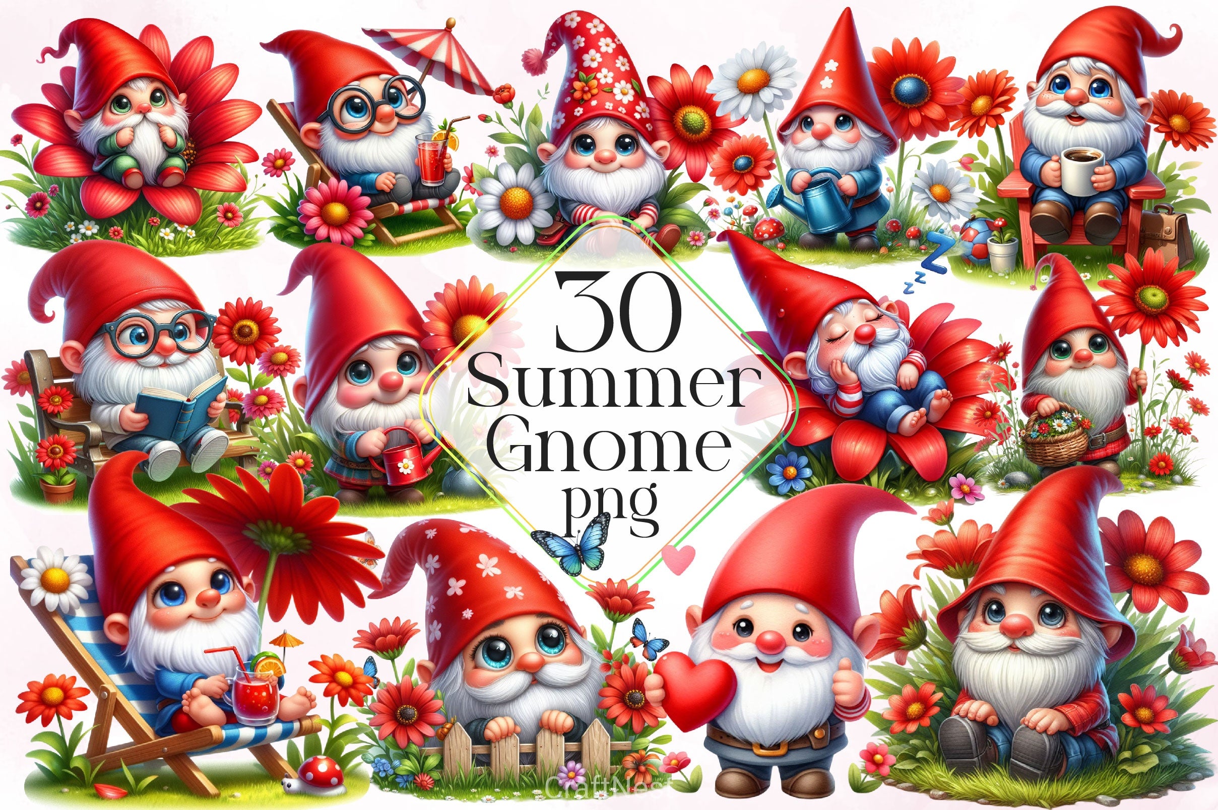 Cute Summer Gnome Clipart Bundle 1 - CraftNest - Digital Crafting and Art