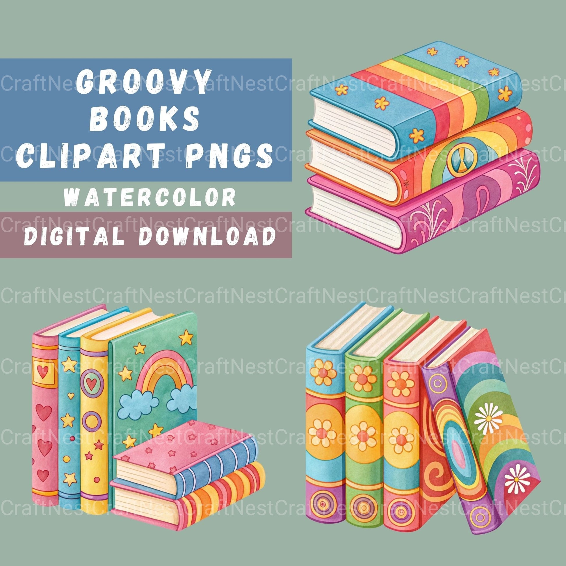 Groovy Books Clipart Bundle 2 - CraftNest - Digital Crafting and Art