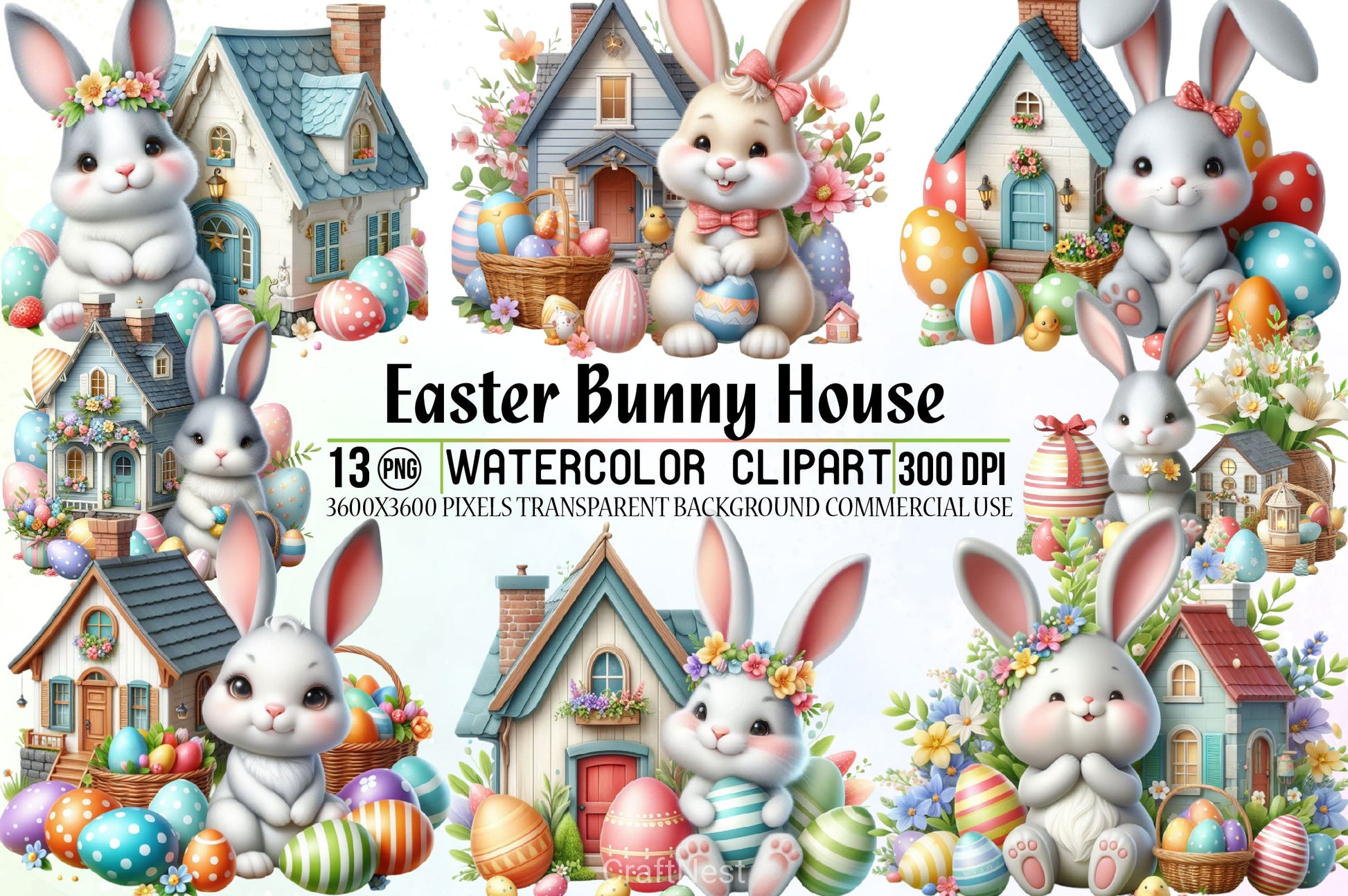 Easter Bunny House Clipart Bundle 3 - CraftNest - Digital Crafting and Art