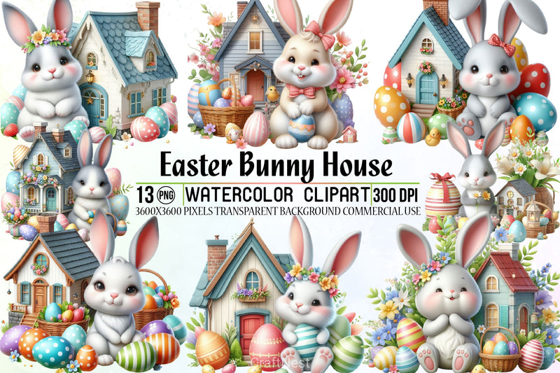 Easter Bunny House Clipart Bundle 3 - CraftNest - Digital Crafting and Art