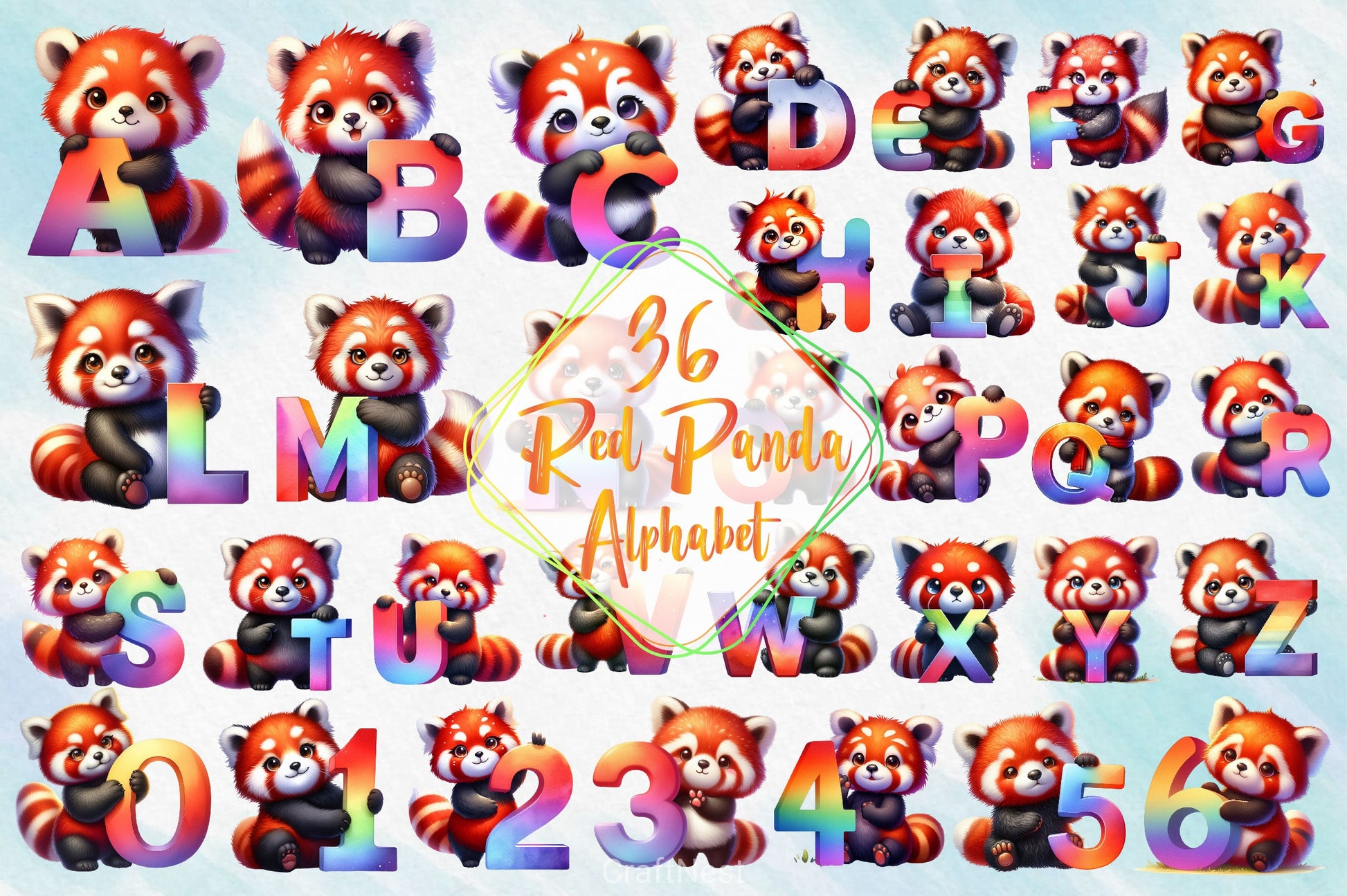 Cute Red Panda Alphabet Clipart Bundle - CraftNest - Digital Crafting and Art