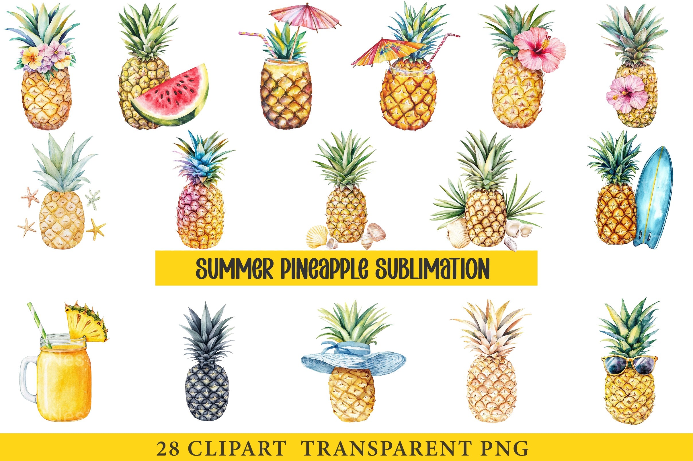 Summer Pineapple Clipart Bundle - CraftNest - Digital Crafting and Art