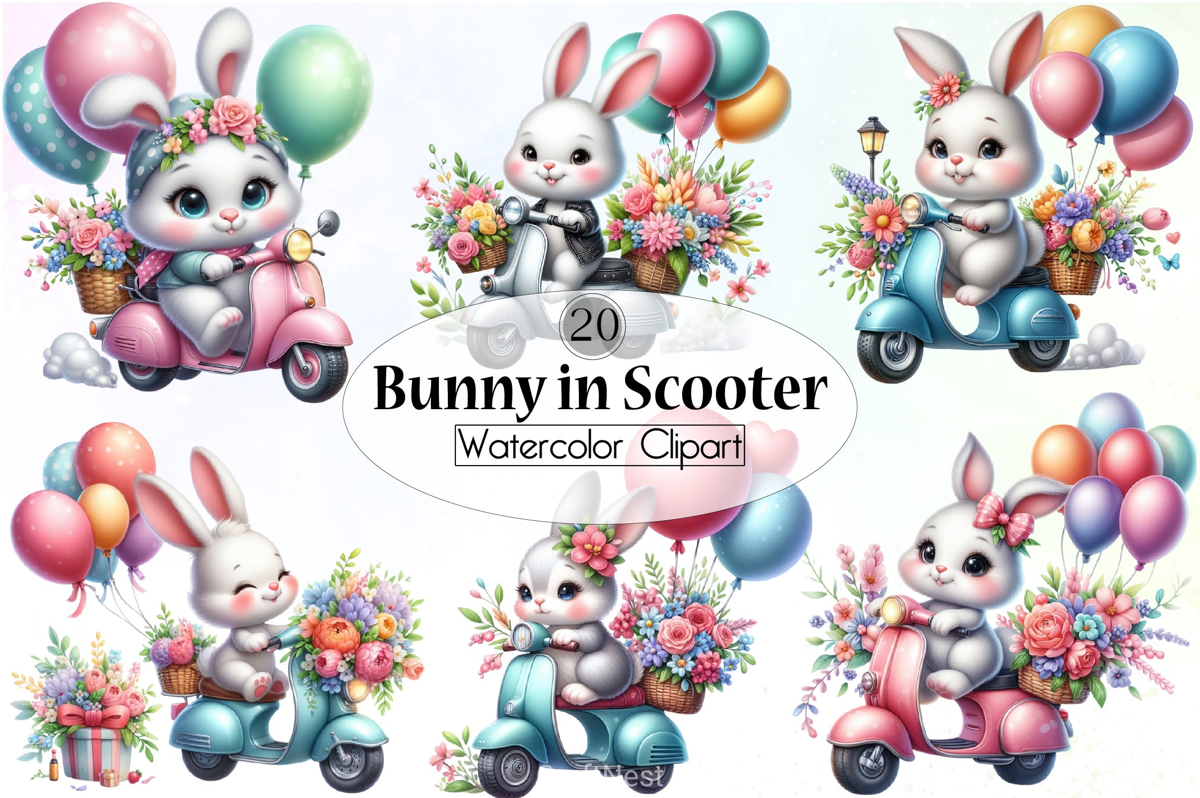 Cute Bunny Scooter Clipart Bundle - CraftNest - Digital Crafting and Art