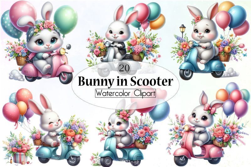 Cute Bunny Scooter Clipart Bundle - CraftNest - Digital Crafting and Art