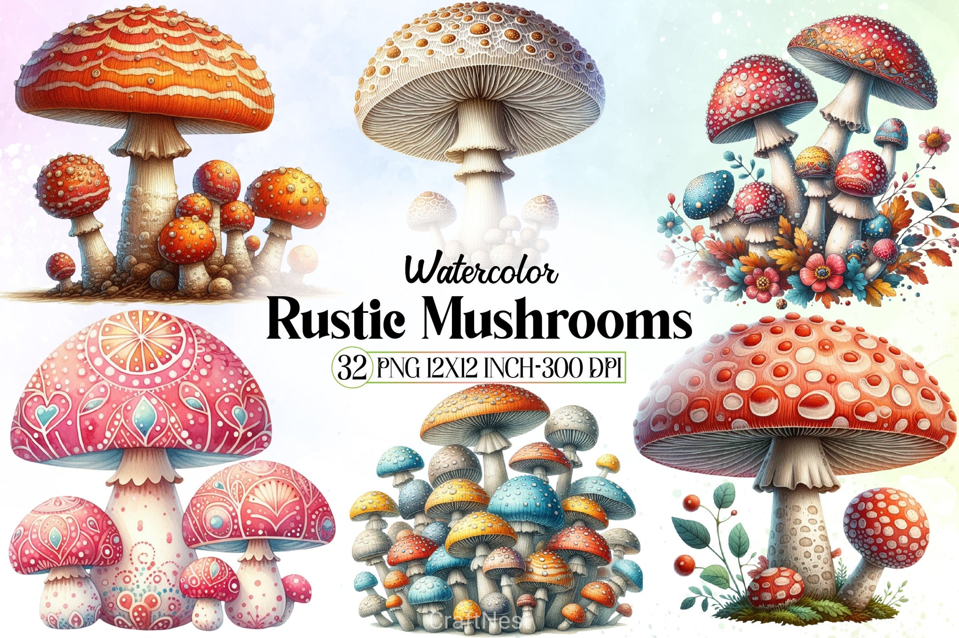 Rustic Mushrooms Clipart Bundle - CraftNest - Digital Crafting and Art