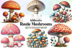 Rustic Mushrooms Clipart Bundle - CraftNest - Digital Crafting and Art