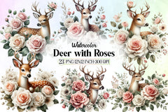 Deer with Roses Clipart Bundle - CraftNest - Digital Crafting and Art