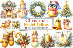 Watercolour Pastel Yellow Christmas Clipart Bundle - CraftNest - Digital Crafting and Art