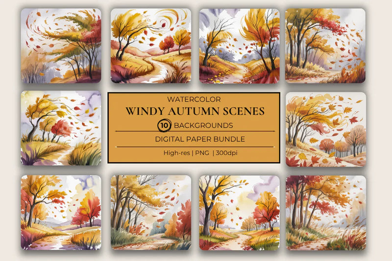 Windy Autumn Scenes Background Papers - CraftNest - Digital Crafting and Art