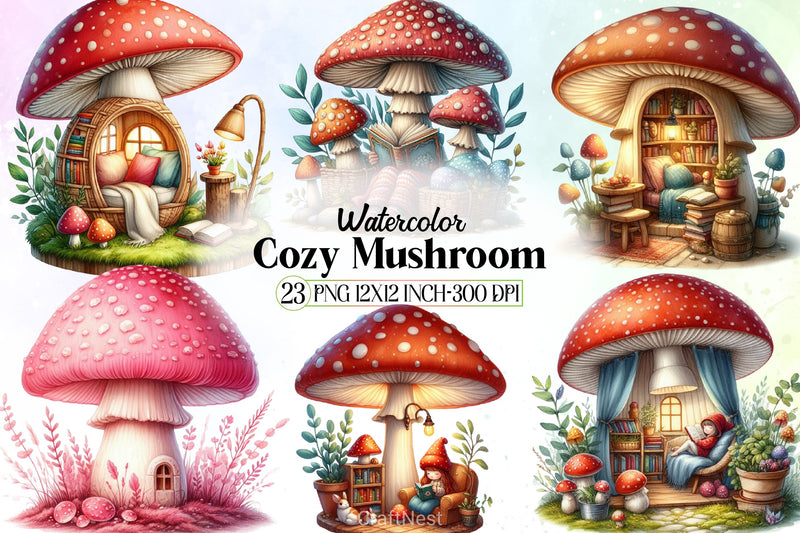 Cozy Mushroom Clipart Bundle - CraftNest - Digital Crafting and Art