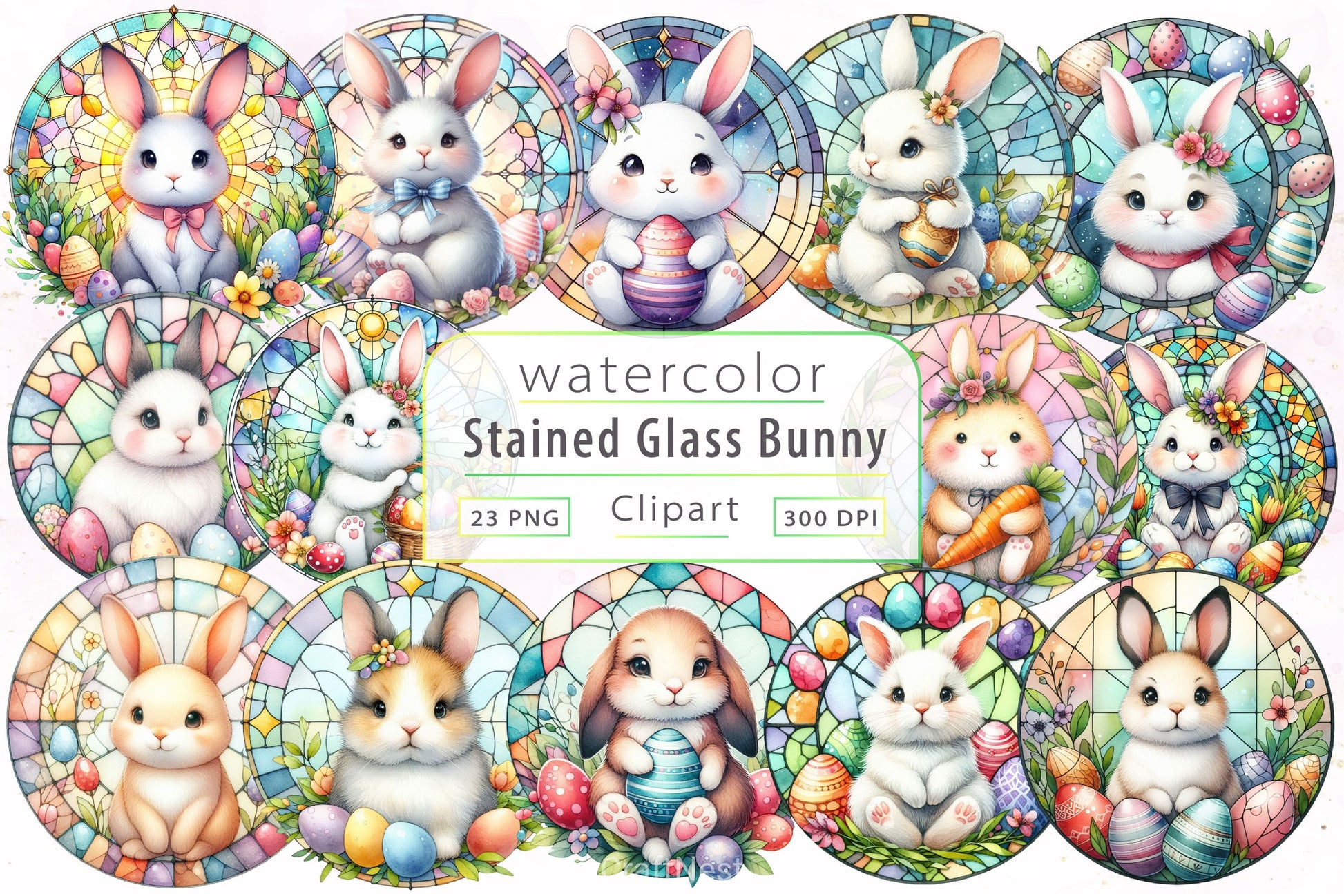 Stained Glass Easter Bunny Clipart Bundle - CraftNest - Digital Crafting and Art