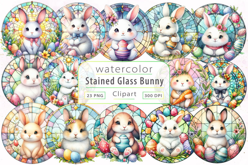 Stained Glass Easter Bunny Clipart Bundle - CraftNest - Digital Crafting and Art