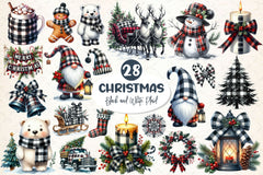Black & White Plaid Christmas Clipart Bundle 2 - CraftNest - Digital Crafting and Art