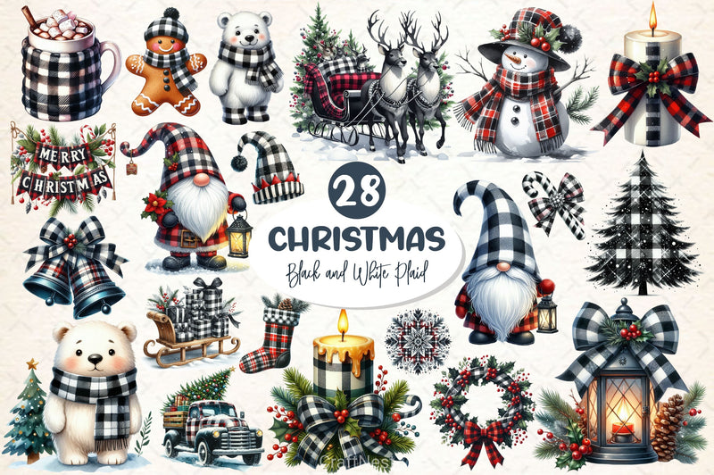 Black & White Plaid Christmas Clipart Bundle 2 - CraftNest - Digital Crafting and Art
