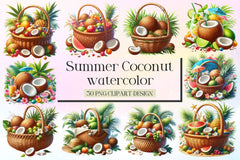 Summer Coconut Clipart Bundle 3 - CraftNest - Digital Crafting and Art