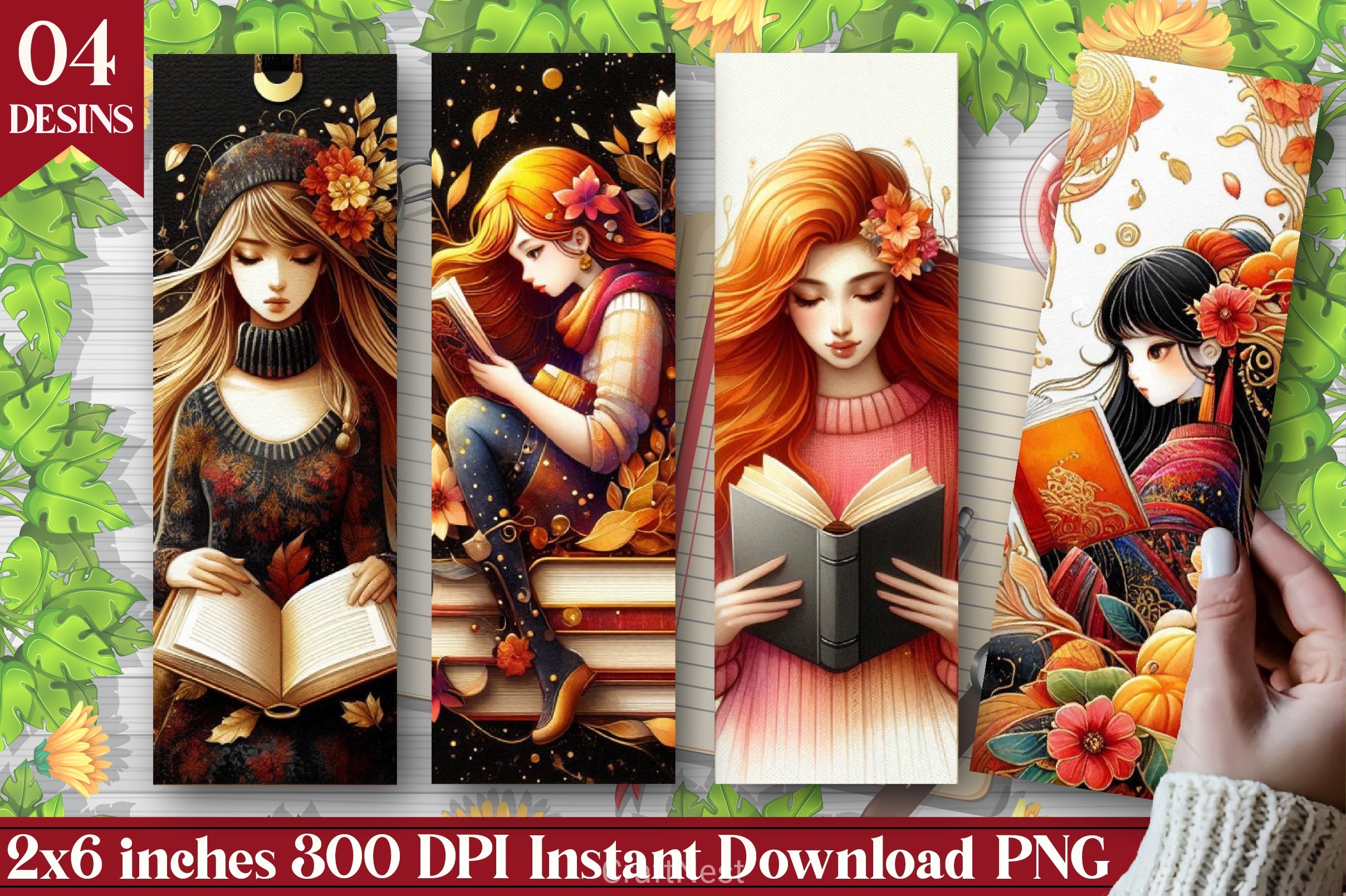 Autumn Girl Reading Bookmark - CraftNest - Digital Crafting and Art