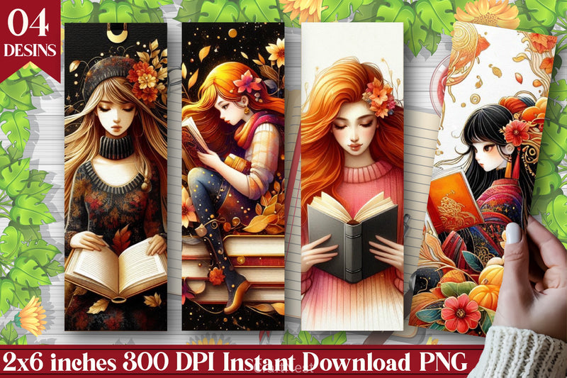 Autumn Girl Reading Bookmark - CraftNest - Digital Crafting and Art