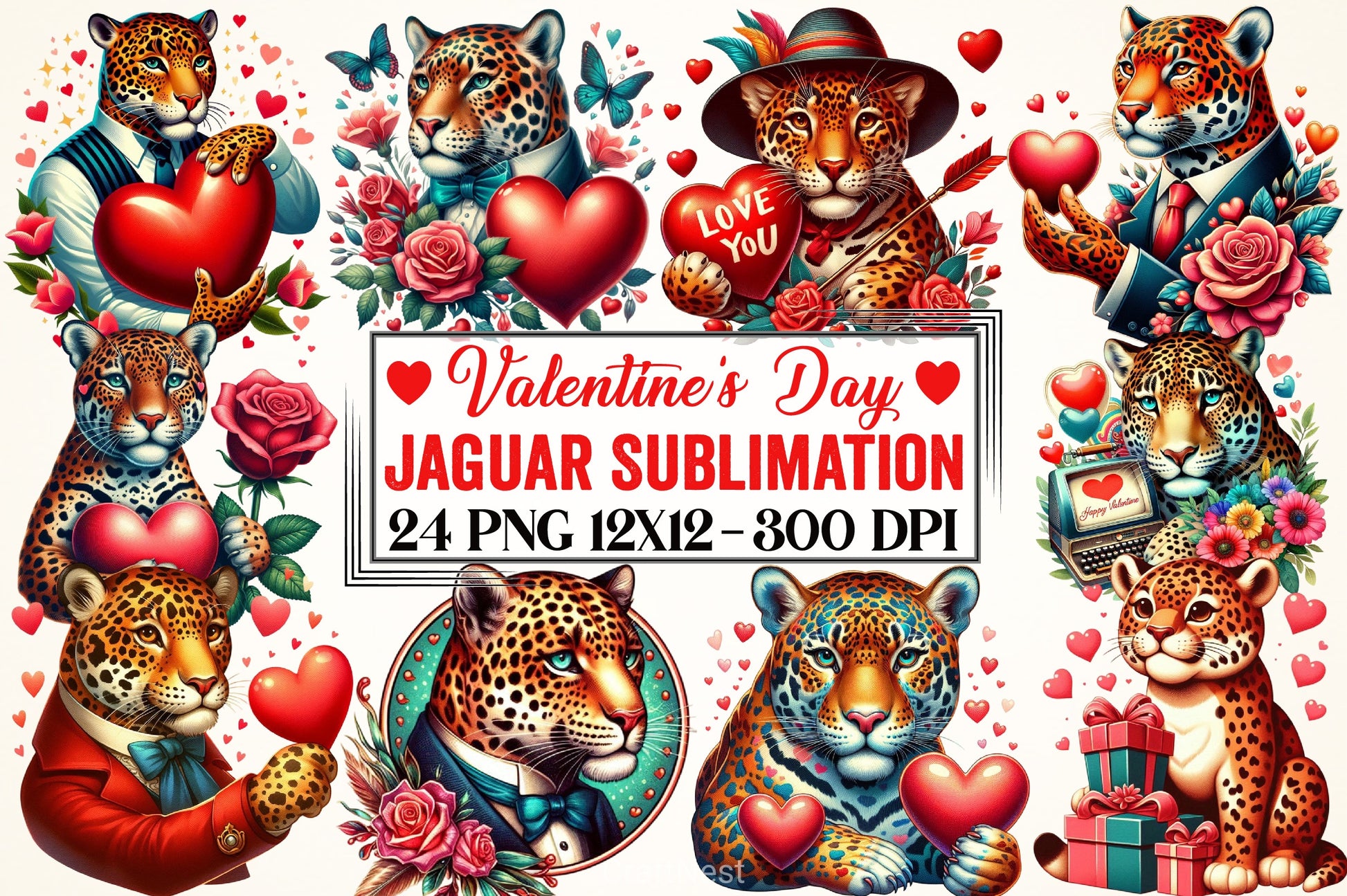 Valentine's Day Jaguar Clipart Bundle - CraftNest - Digital Crafting and Art