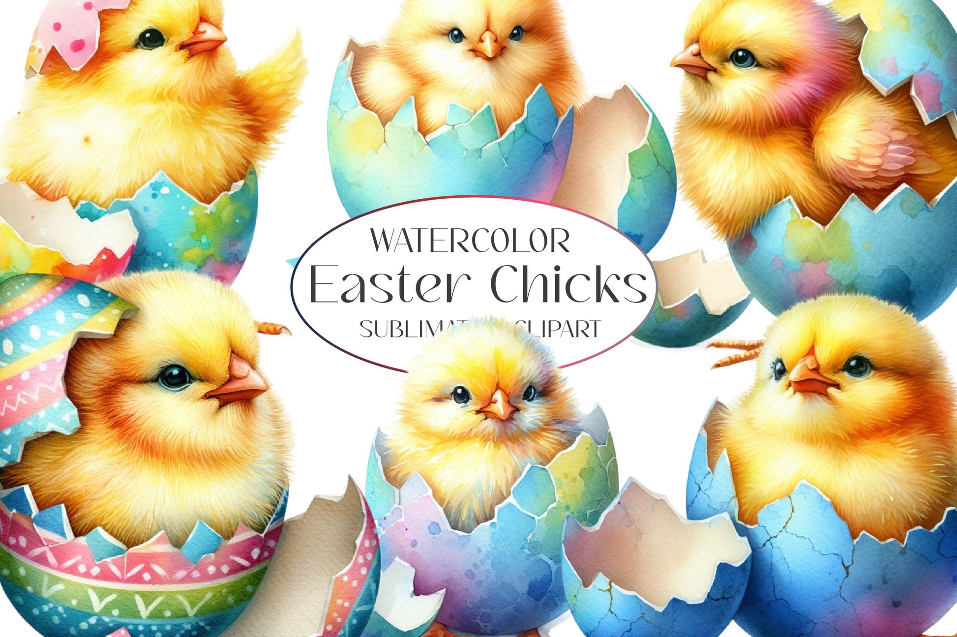 Watercolour Easter Chicks Clipart Bundle - CraftNest - Digital Crafting and Art