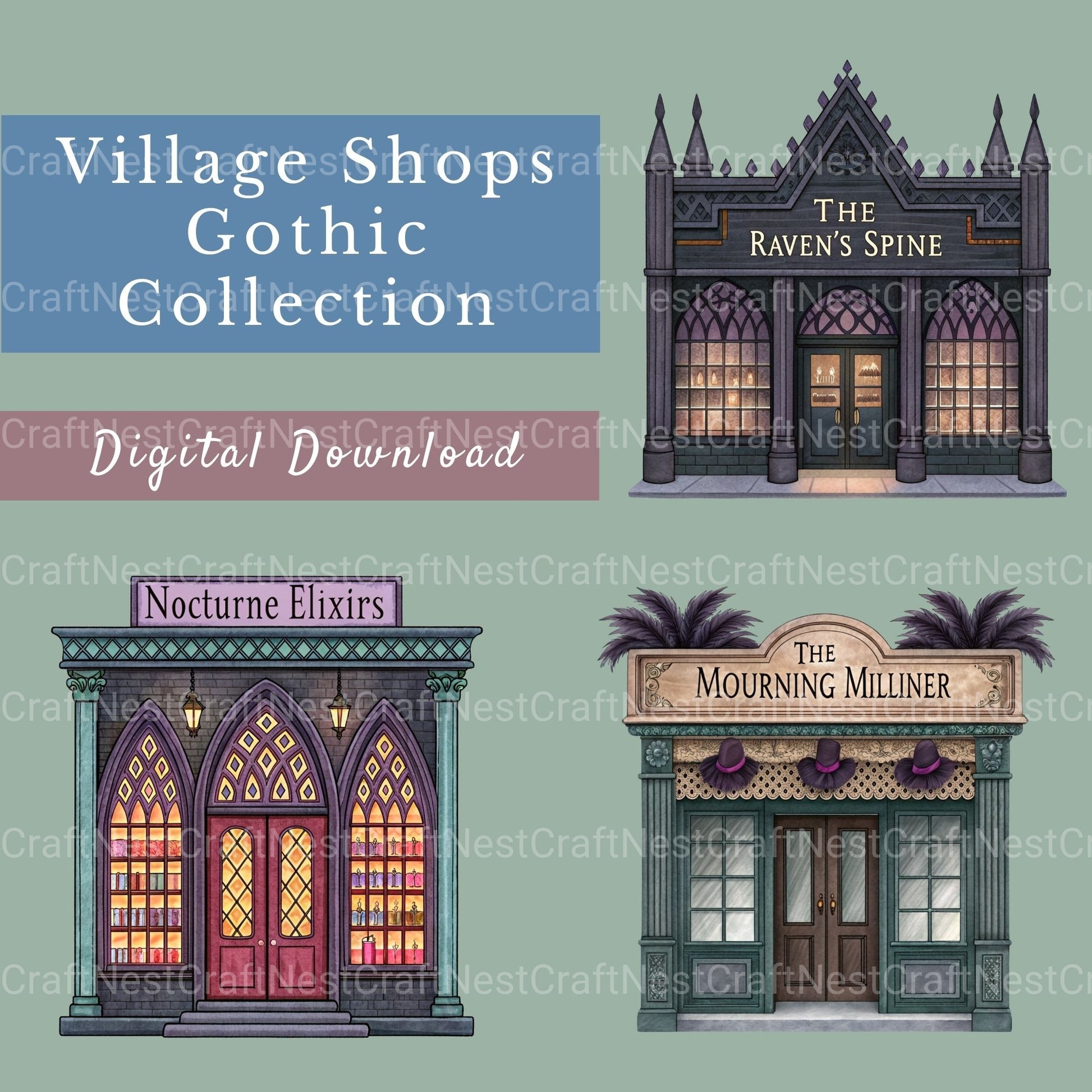 Village Shops Gothic Clipart Bundle - CraftNest - Digital Crafting and Art