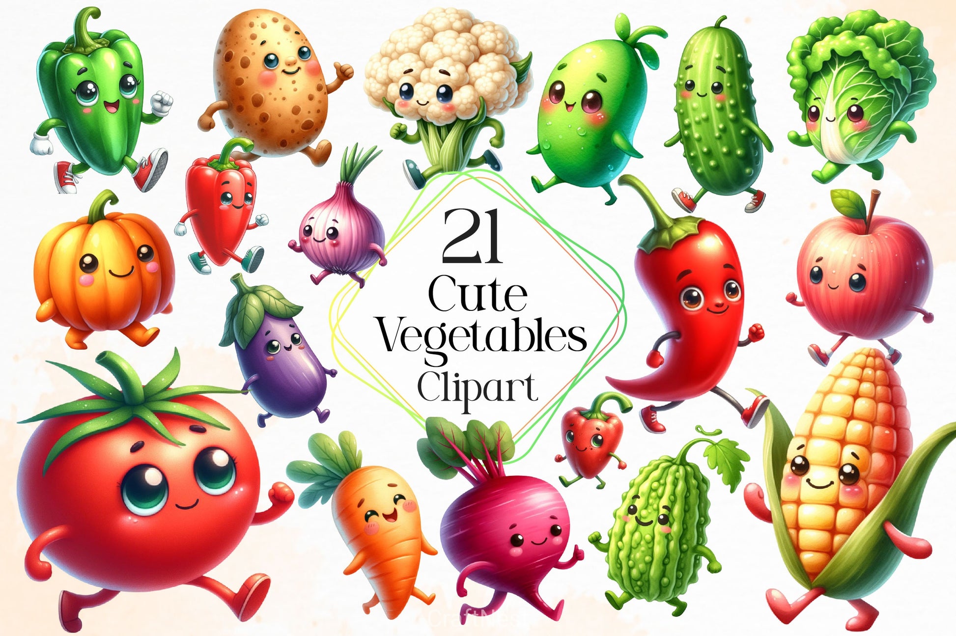 Cute Vegetables Clipart Bundle 3 - CraftNest - Digital Crafting and Art