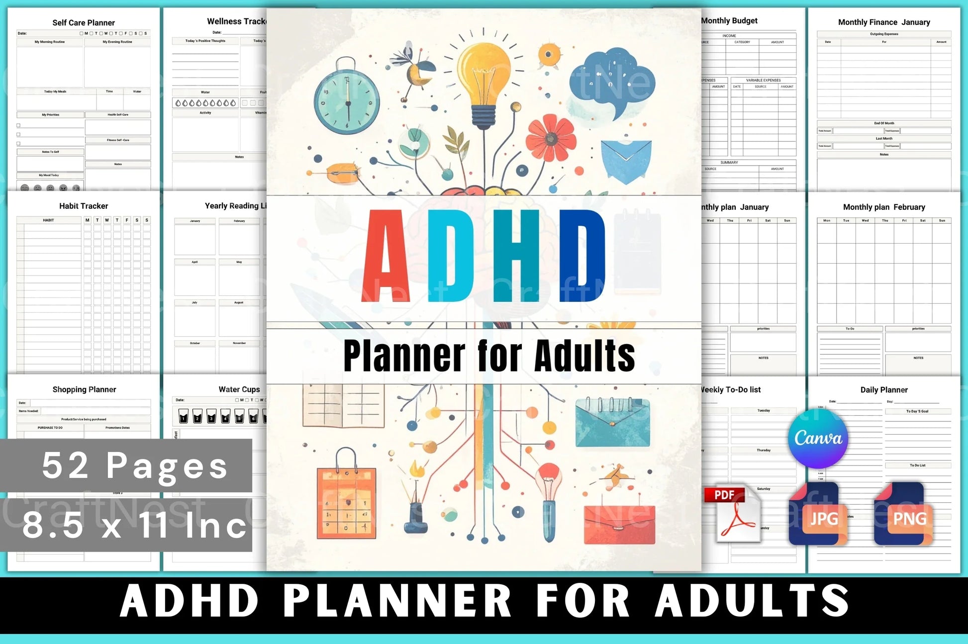 ADHD Planner for Adults - CraftNest - Digital Crafting and Art