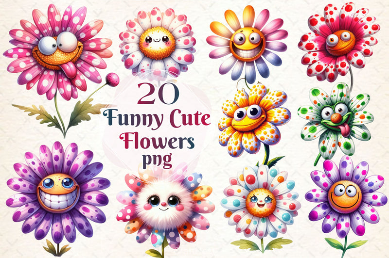 Funny Cute Flowers Clipart Bundle - CraftNest - Digital Crafting and Art
