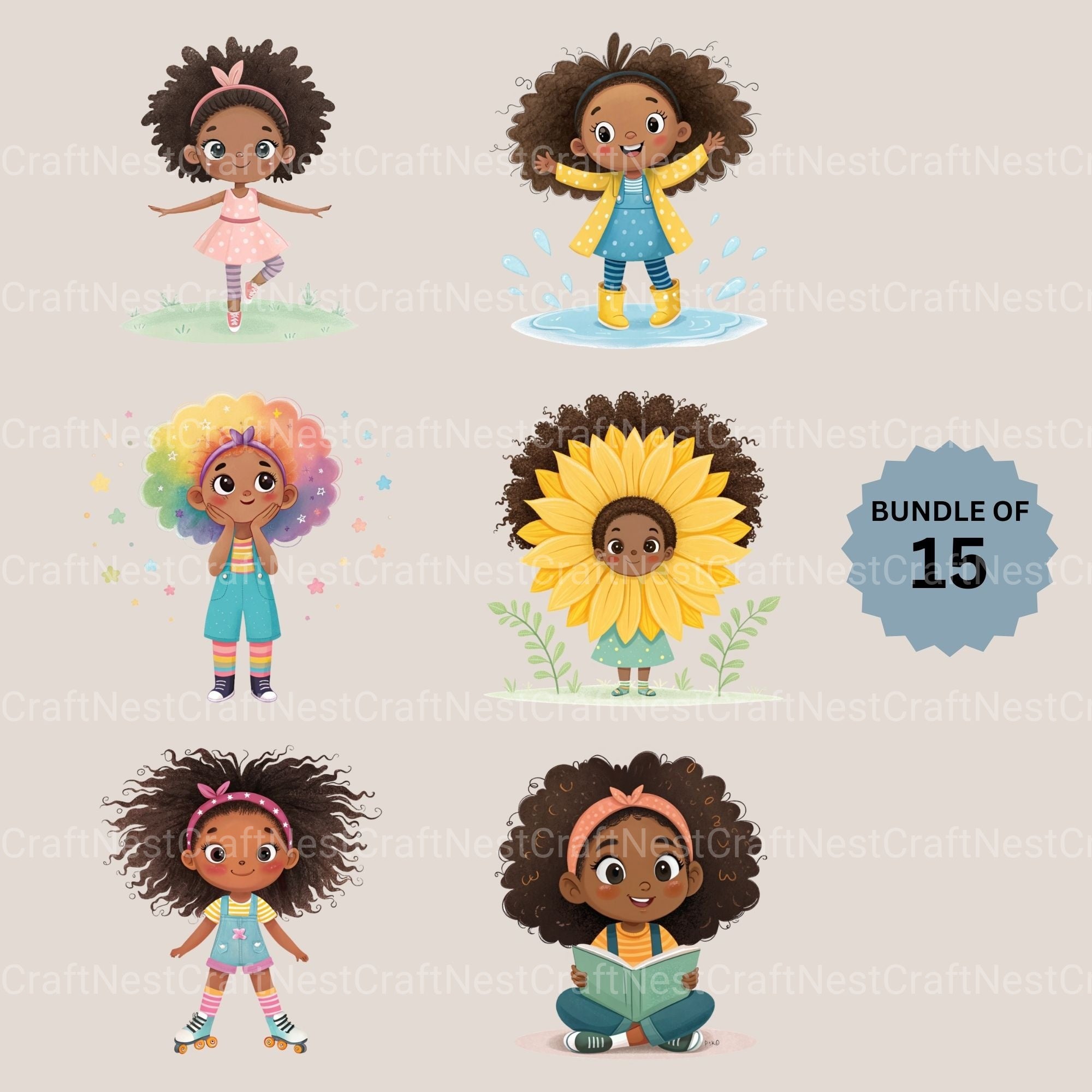 Quirky Black Girls Clipart Bundle - CraftNest - Digital Crafting and Art