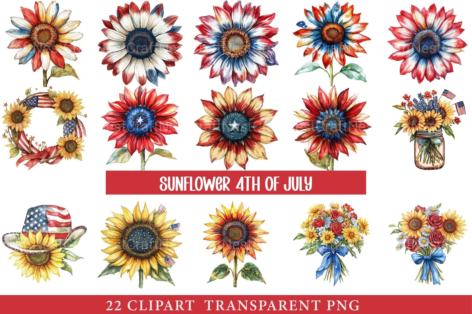 Sunflower 4th of July Clipart - CraftNest - Digital Crafting and Art