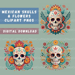 Mexican Floral Skulls Clipart Bundle - CraftNest - Digital Crafting and Art