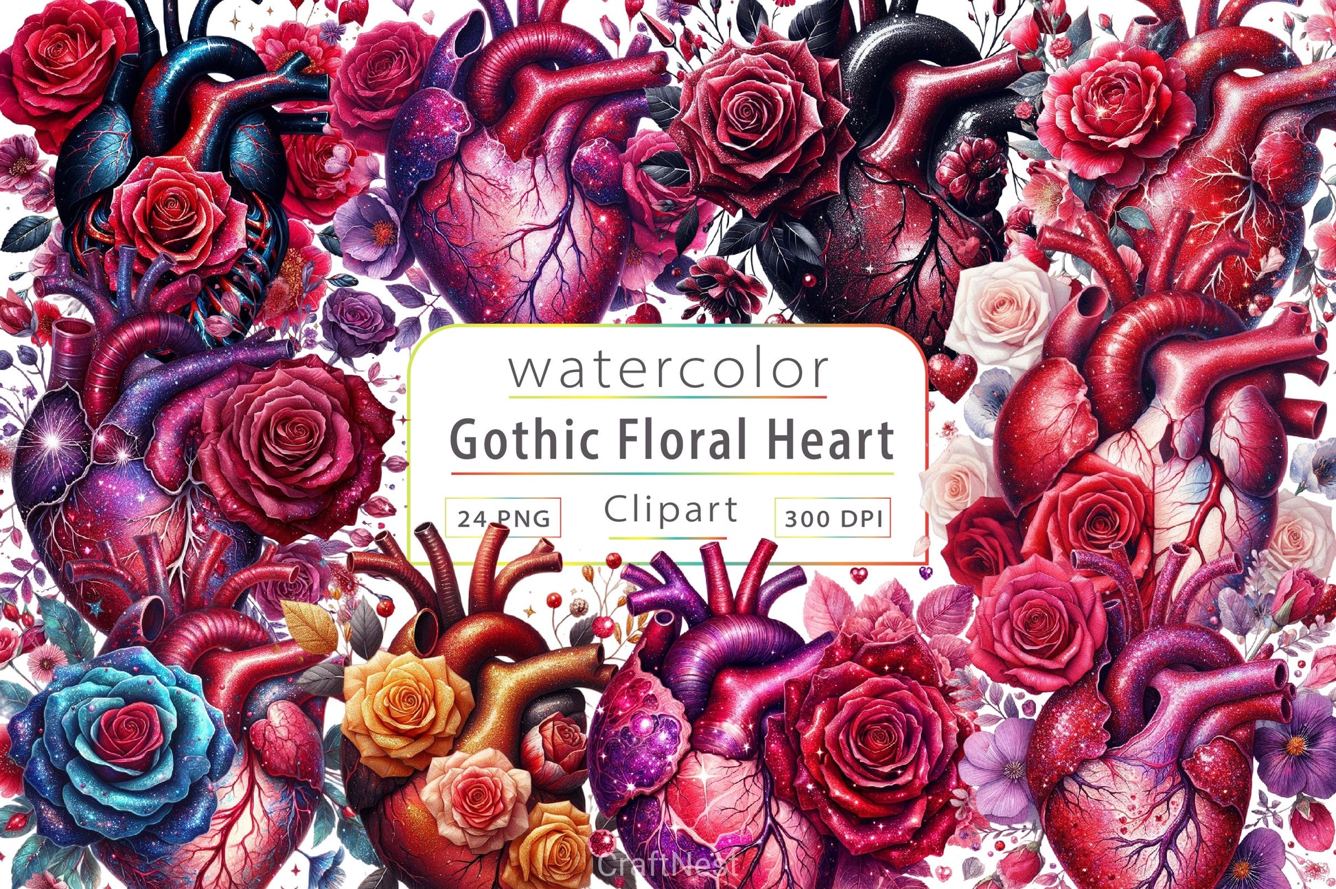 Gothic Floral Heart Clipart Bundle - CraftNest - Digital Crafting and Art