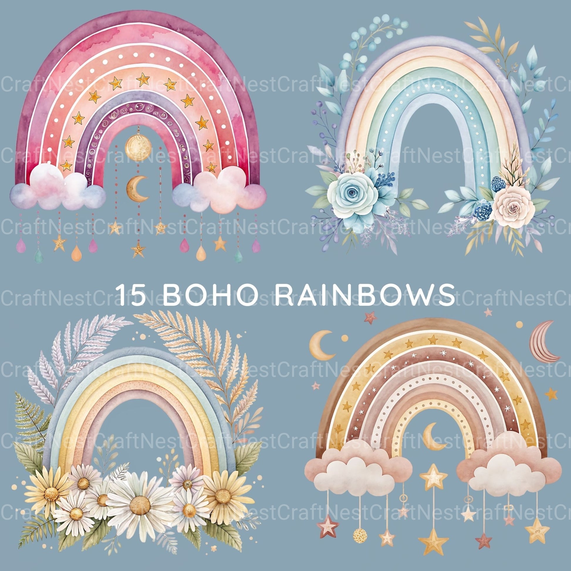 Boho Rainbows Clipart Bundle - CraftNest - Digital Crafting and Art