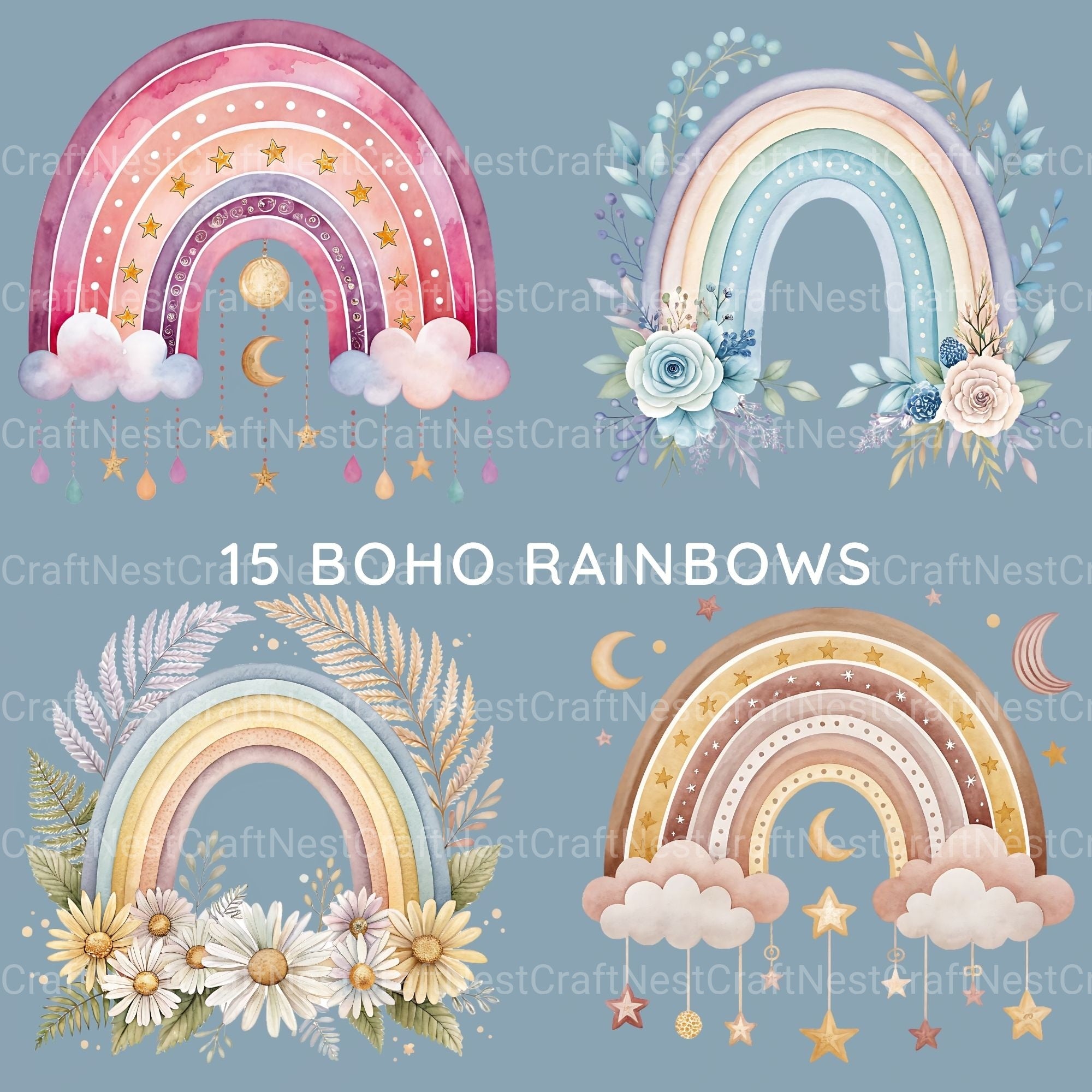 Boho Rainbows Clipart Bundle - CraftNest - Digital Crafting and Art