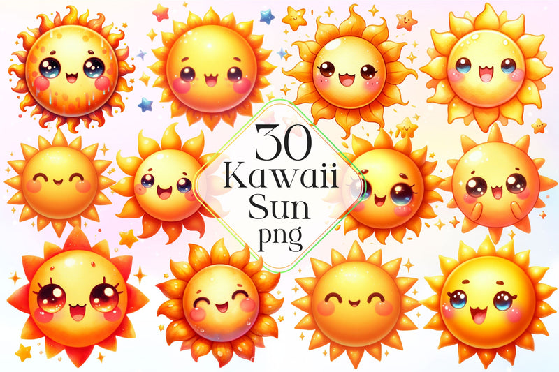 Kawaii Sun Clipart Bundle 5 - CraftNest - Digital Crafting and Art