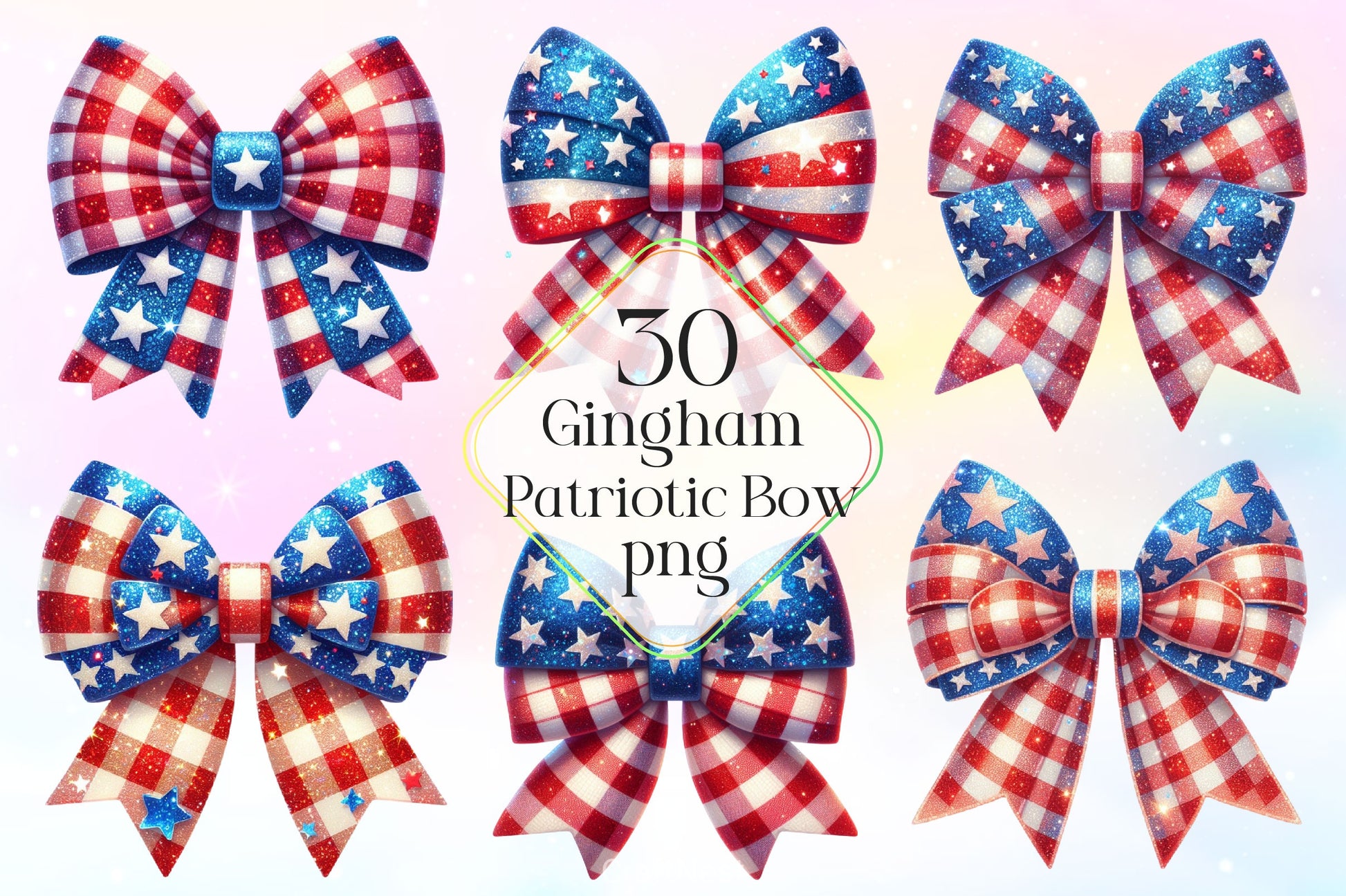 Gingham Patriotic Bow Clipart Bundle 2 - CraftNest - Digital Crafting and Art
