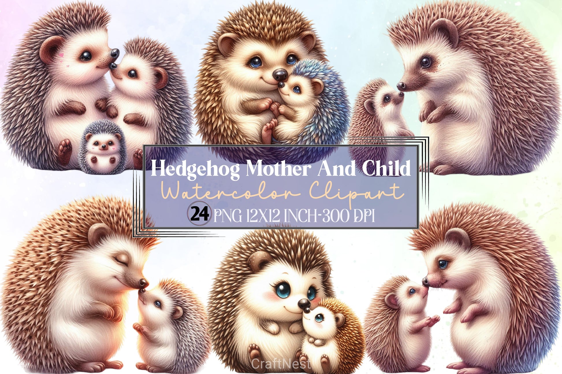 Hedgehog Family Clipart Bundle - CraftNest - Digital Crafting and Art