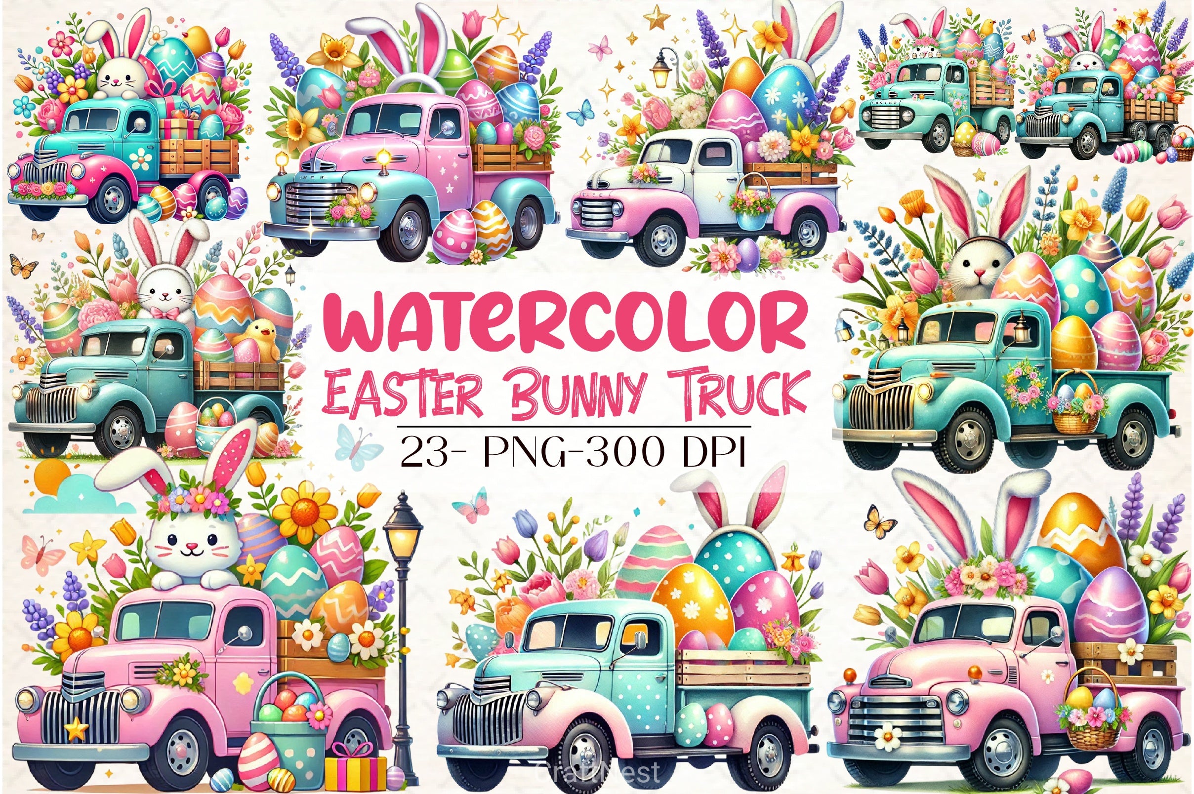 Easter Bunny Truck Clipart Bundle 6 - CraftNest - Digital Crafting and Art