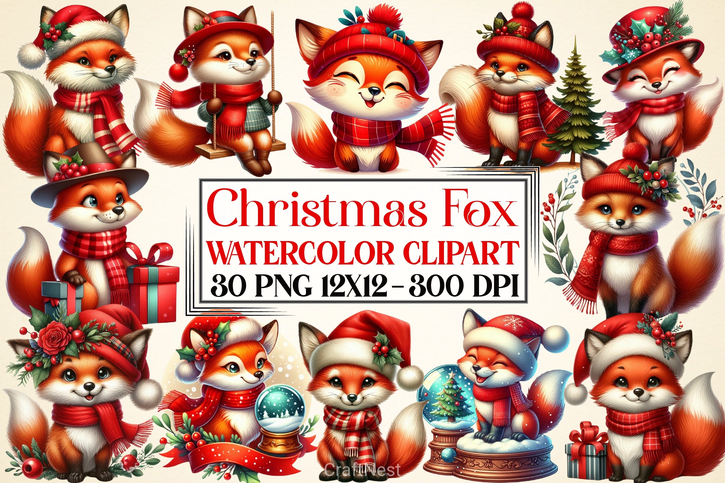 Christmas Fox Clipart Bundle - CraftNest - Digital Crafting and Art