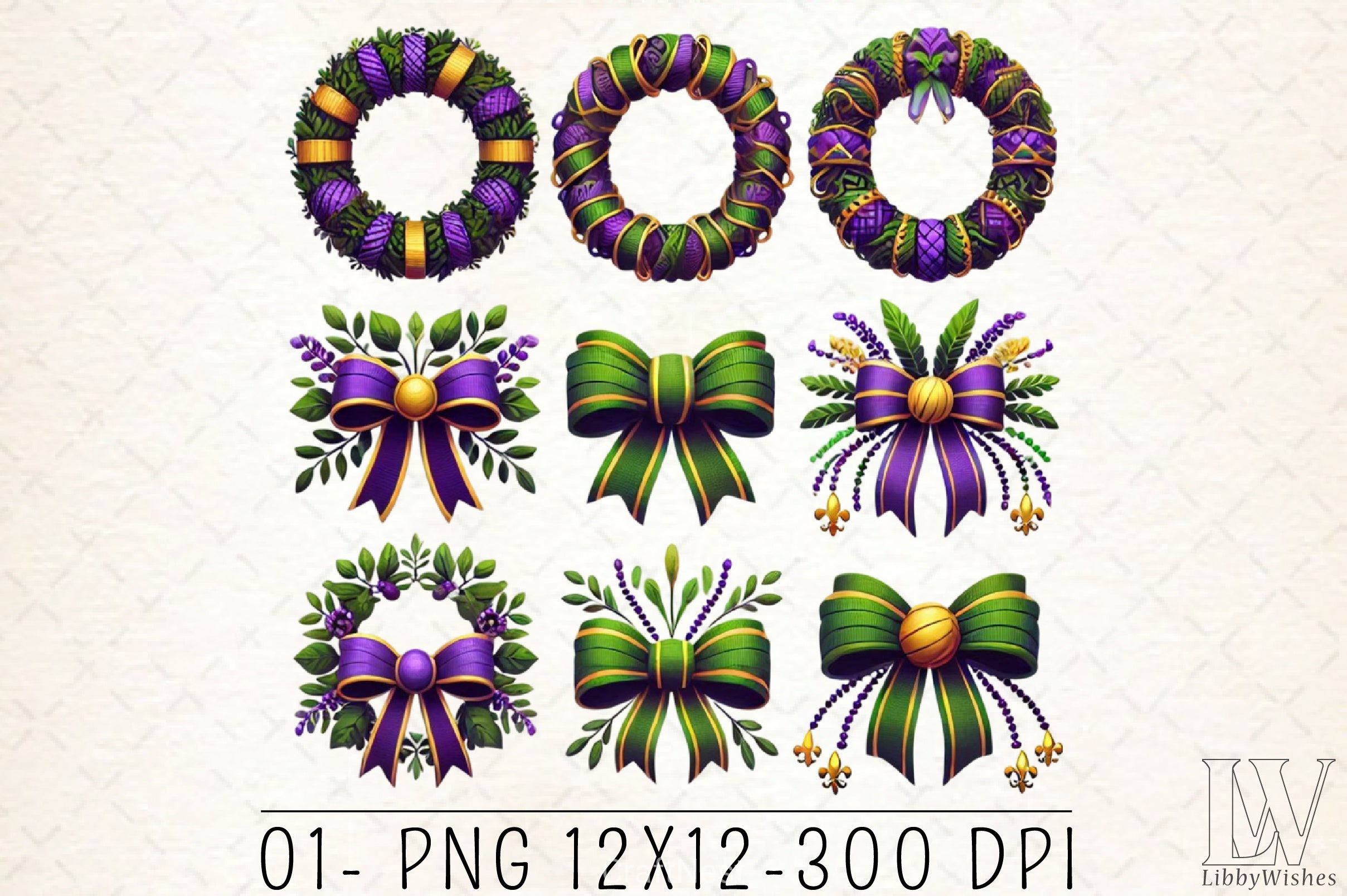 Wreath Bow Mardi Gras Clipart Bundle 2 - CraftNest - Digital Crafting and Art