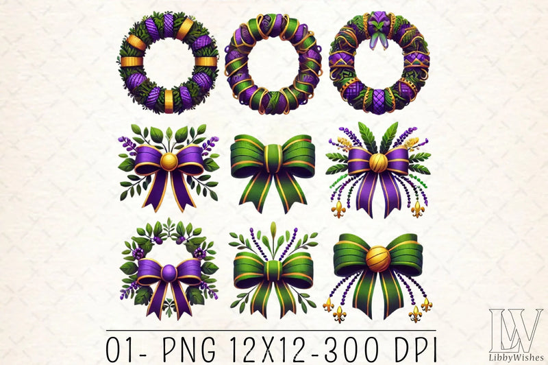Wreath Bow Mardi Gras Clipart Bundle 2 - CraftNest - Digital Crafting and Art