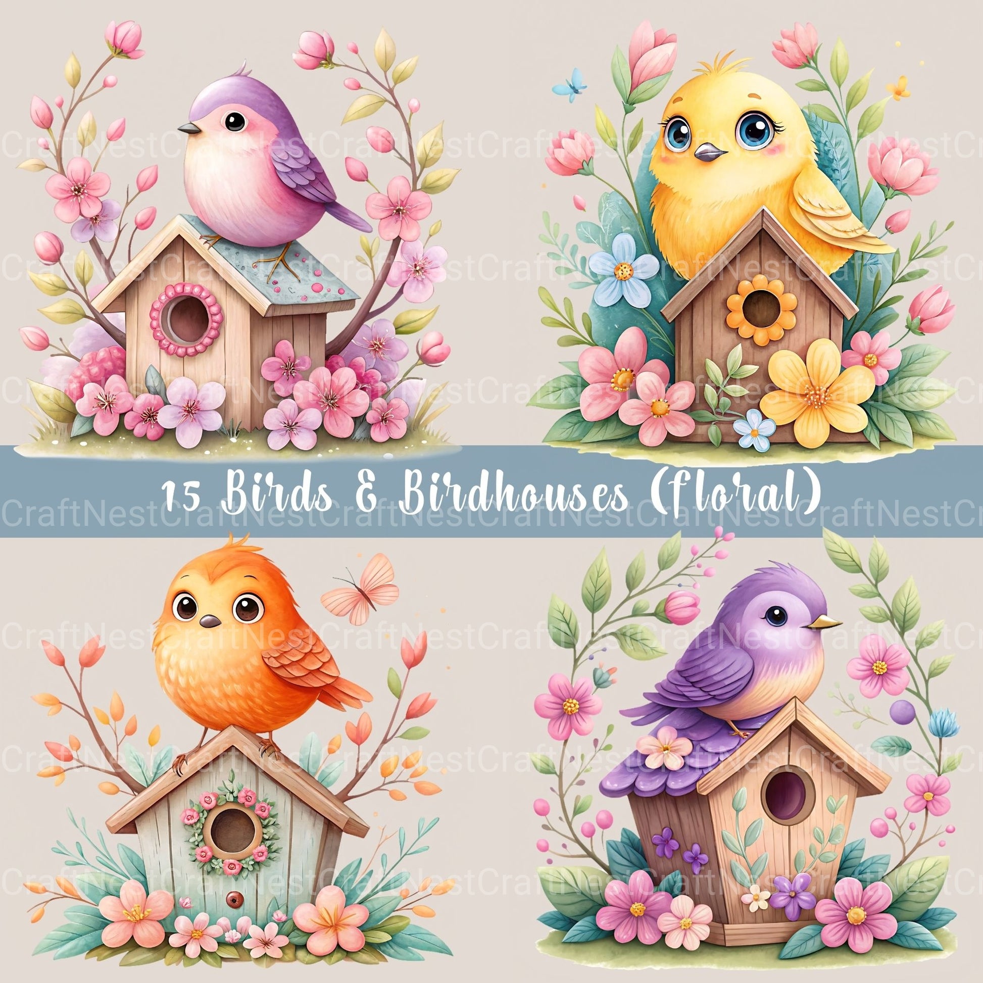 Birdhouse Floral Clipart Bundle - CraftNest - Digital Crafting and Art
