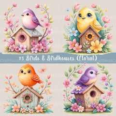 Birdhouse Floral Clipart Bundle - CraftNest - Digital Crafting and Art