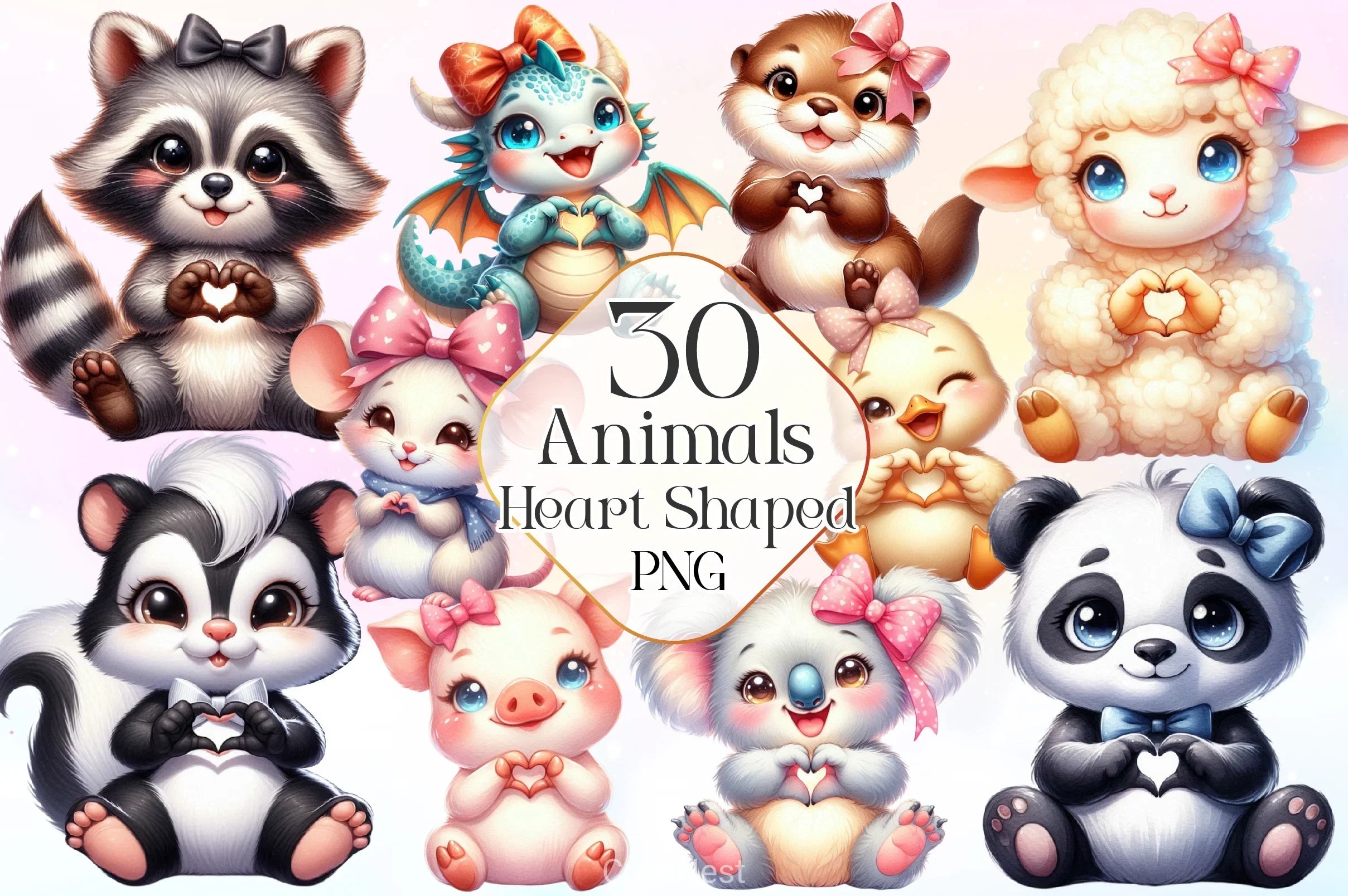 Lovely Animals Heart Shaped Clipart Bundle - CraftNest - Digital Crafting and Art