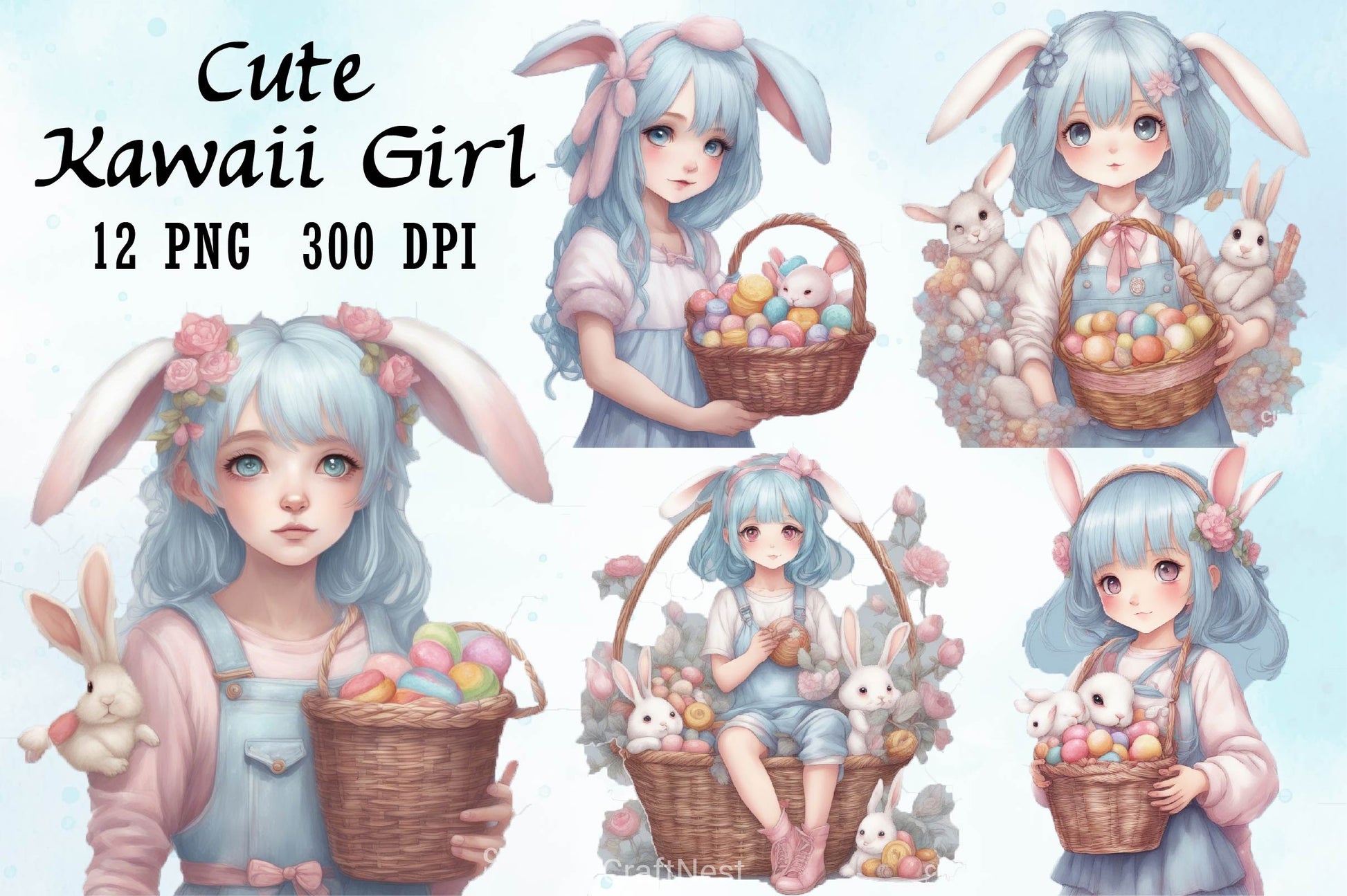 Cute Kawaii Girl Clipart Bundle - CraftNest - Digital Crafting and Art