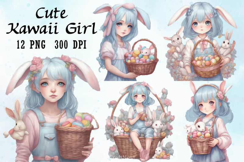 Cute Kawaii Girl Clipart Bundle - CraftNest - Digital Crafting and Art