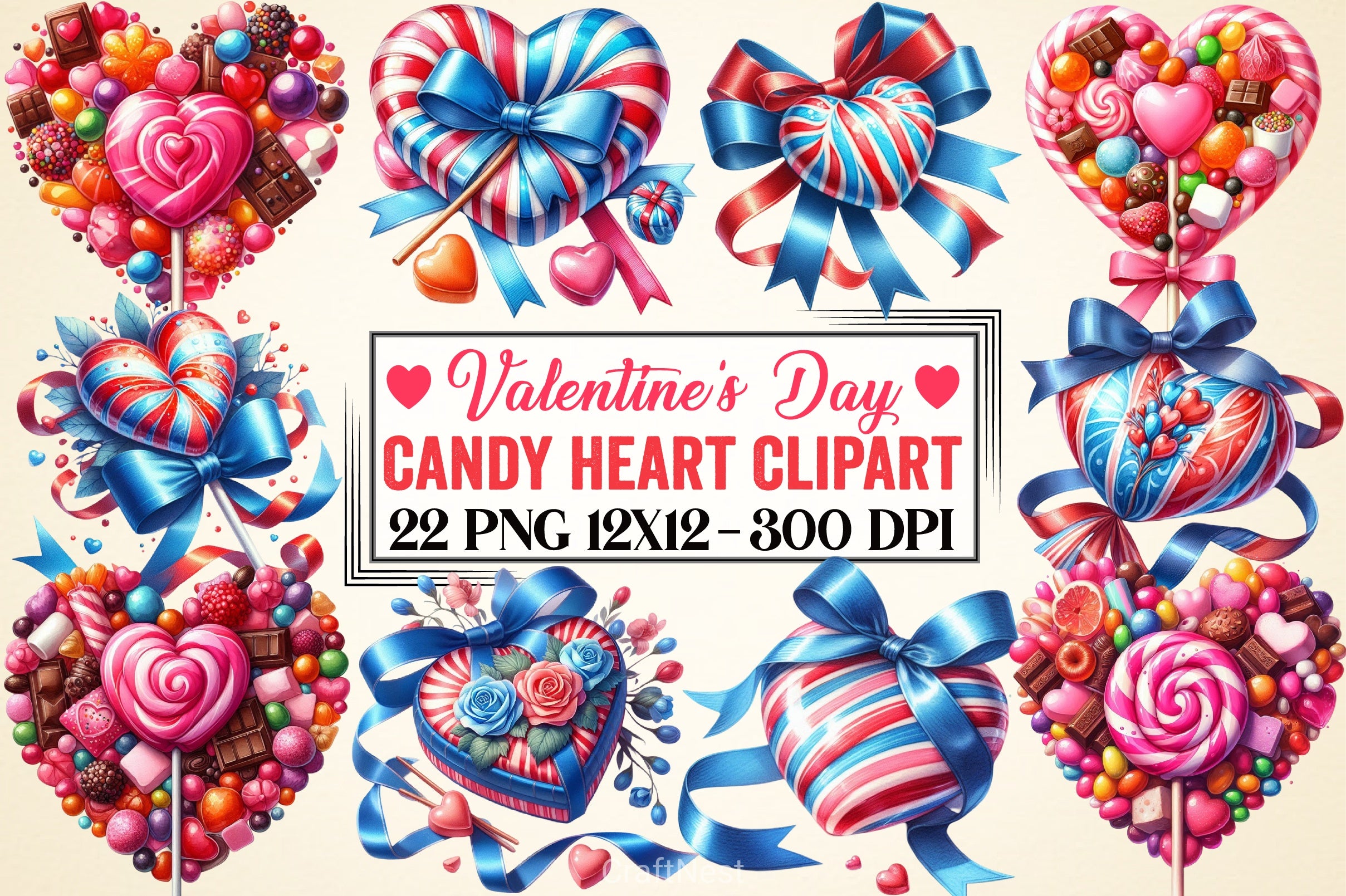 Valentine's Candy Heart Clipart Bundle - CraftNest - Digital Crafting and Art