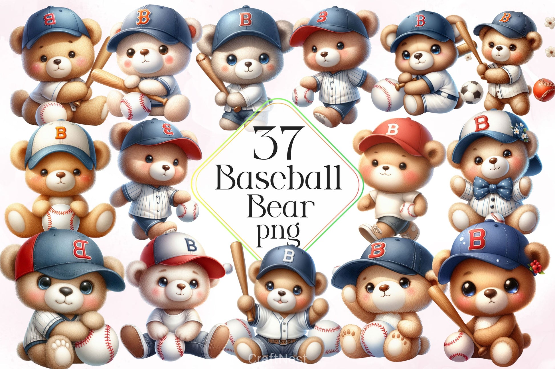 Adorable Baseball Bear Clipart Bundle - CraftNest - Digital Crafting and Art