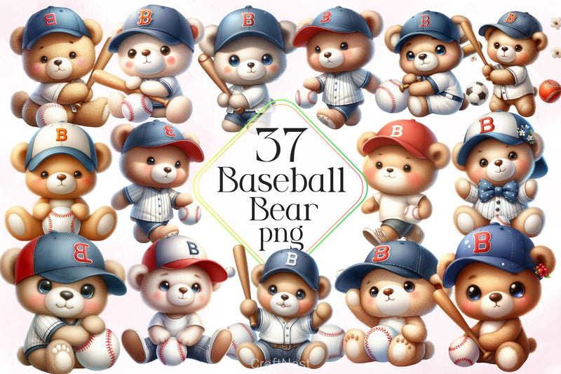 Adorable Baseball Bear Clipart Bundle - CraftNest - Digital Crafting and Art